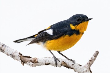 Obraz premium The Baltimore Oriole perched on a white birch branch in bright light