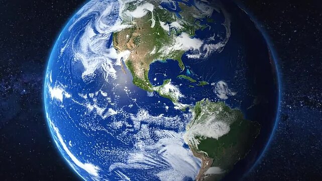 A vibrant view of the planet floating in deep dark space