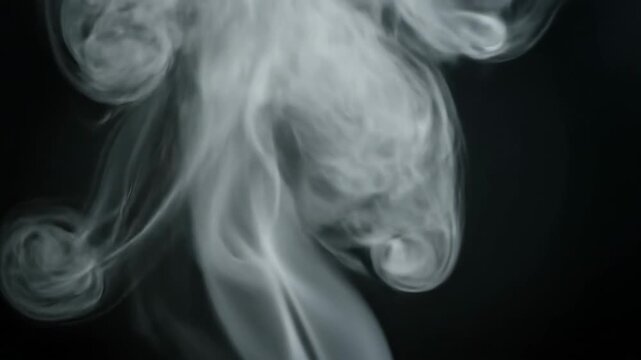 White smoke rising on a black background, white smoke dynamic effect