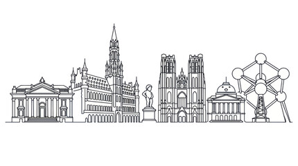 Fototapeta premium Brussels Skyline Silhouette: Iconic Landmarks in Simple Line Art