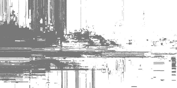 Glitchy distorted digital error texture with chaotic lines and squares on white background