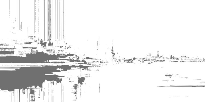 Glitchy distorted digital noise and artifacts on a white background screen error