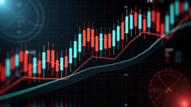 Stock market trading chart with candlestick graph showing financial growth and investment analysis
