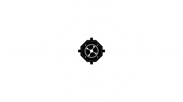 Minimalist animation of a black vault safe dial locking on a white background