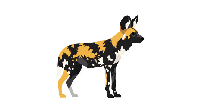 African Wild Dog Vector Illustration Isolated on White Background Painted Wolf Canine Predator Safari Animal