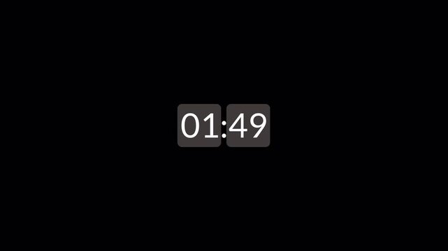 2 minutes countdown timer animation from 120 seconds to 0 seconds on a transparent background, two minute countdown timer complete in one minute,2 minute timer video in 4k