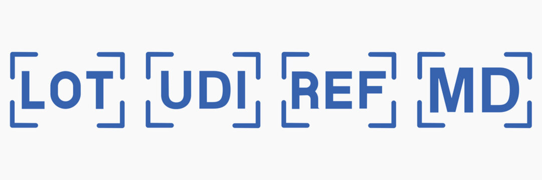 LOT UDI REF MD medical device label symbols set with bracket frames