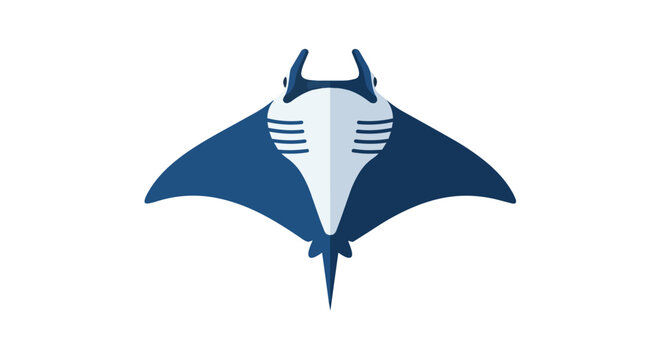 Minimalist Blue Manta Ray Vector Illustration Isolated on White Background for Marine Life Graphic Design Projects