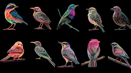 Obraz premium Vibrant of colorful tropical birds with bright plumage on transparent background