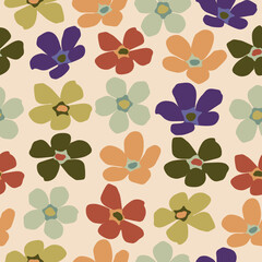 Obraz premium colorful retro floral seamless pattern vector , illustration