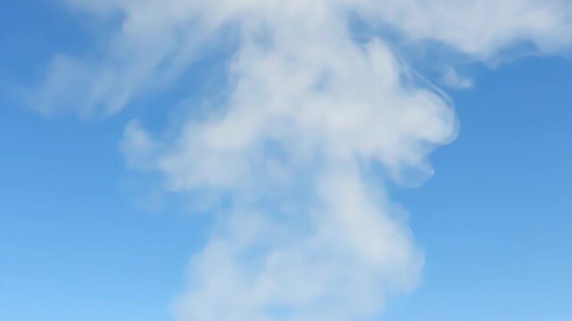White cloud material floating in the blue sky, white smoke rising in the blue sky