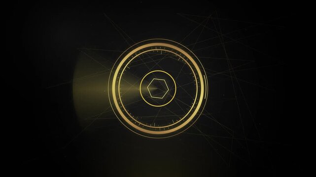 A futuristic circular digital interface with glowing neon accents and dynamic geometric elements creates a captivating visual representing advanced technology and innovative design concepts
