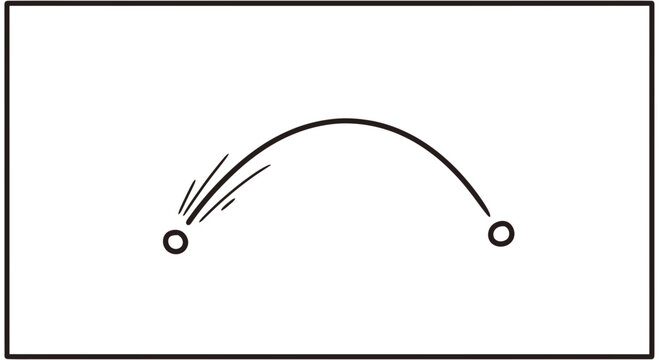 Projectile motion arc, physics concept, trajectory path, science experiment illustration