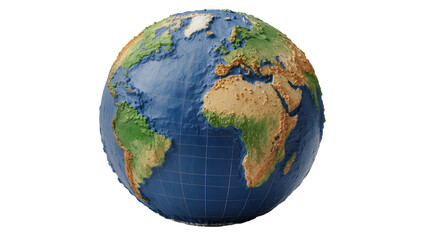 Textured globe showing continents Africa Europe South America, and parts of North America and Asia © Michal