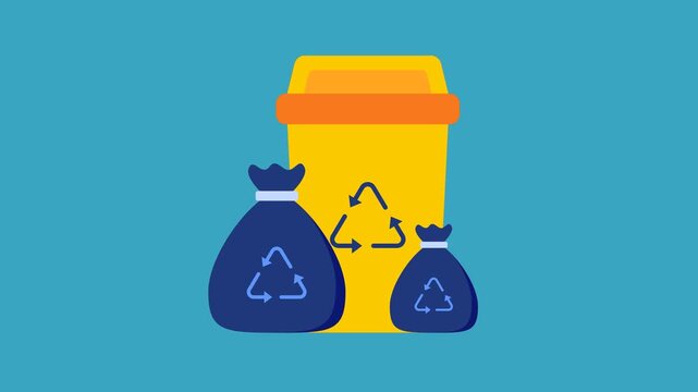 Recycling bin and garbage bags animated icon