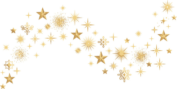 Golden sparkly stars vector illustration with magical stardust glitter trail and ornate celestial elements