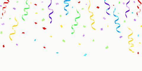 Fototapeta premium Colorful confetti and ribbon streamers cascade against a plain white background a festive vector illustration