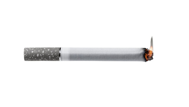Burning cigarette with ash and smoke