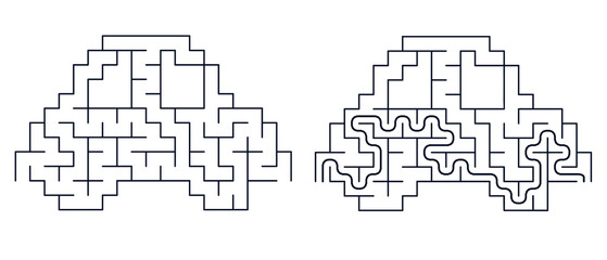 Obraz premium Car Maze with Answers, Solved Maze Vector, Vehicle Labyrinth for Kids, Isolated on Transparent Background