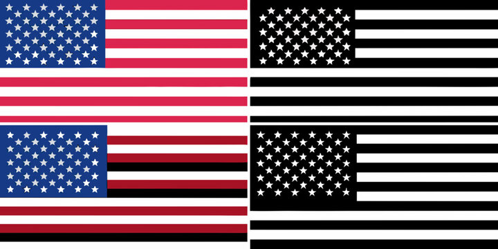 American Flag Variations In Flat Vector Style Featuring Traditional And Monochrome Color Schemes united