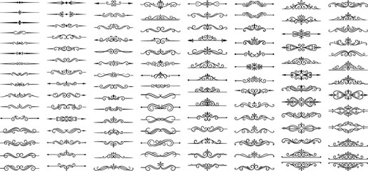Vintage calligraphic dividers vector elements set with ornate text borders, flourish lines and scroll ornaments © Akramul