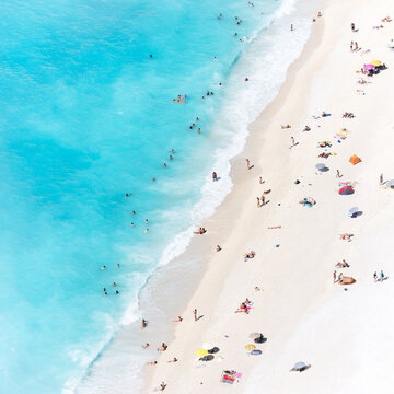 Aerial view of famous Myrtos beach, Kefalonia, Greek Islands, Greece