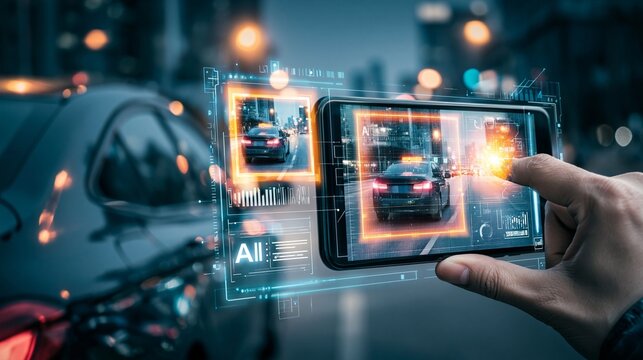 artificial intelligence night vision system analyzing dark environment, infrared camera view, AI object recognition overlay, smart surveillance technology,