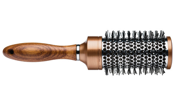 Wooden handle round hair styling brush with copper barrel