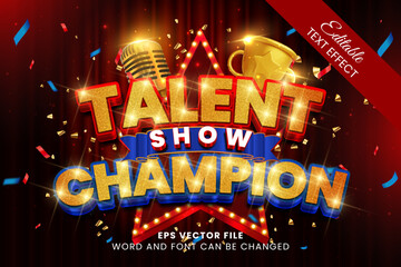 Fototapeta premium Talent champion show 3d luxury editable vector text effect