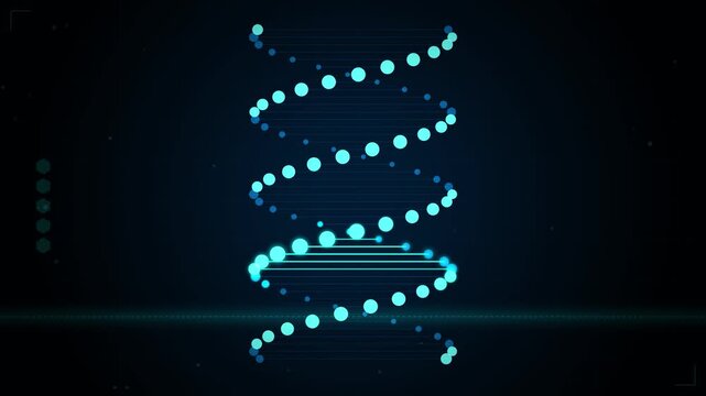 The image depicts a visually captivating representation of DNA, highlighting its double helix structure with glowing blue strands set against a dark background, illustrating genetic information
