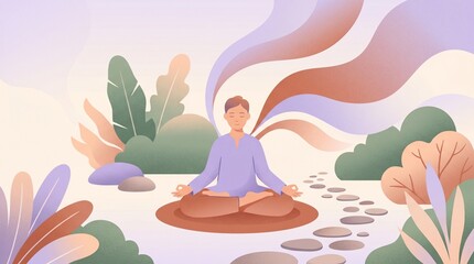 Obraz premium Mindful Person Meditating in a Tranquil Stylized Nature Setting