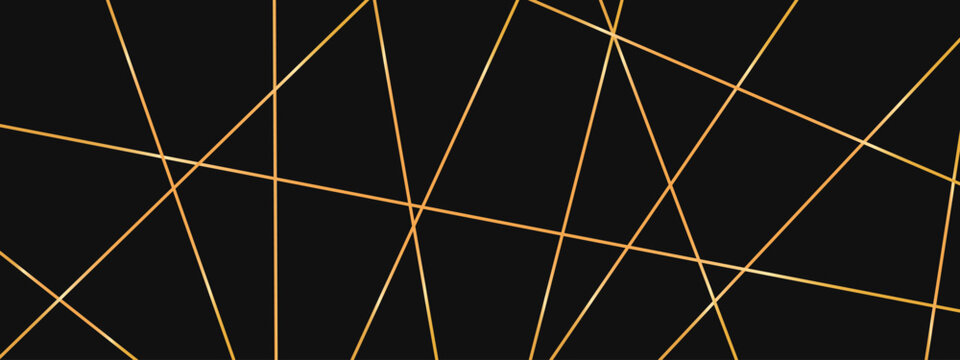 Minimal luxury gold background with straight chaotic lines and triangles. Asymmetric linear pattern