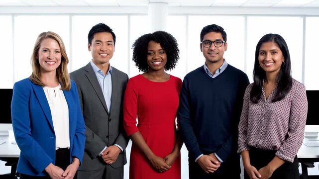 Group photos of business people in the office and diverse teams