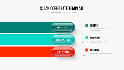 Naklejka premium Corporate Growth Presentation Layout Vector Illustration. Product Proposal Three Step Diagram Frame Design. Professional Profile 3 Element Infographic Slideshow Template.