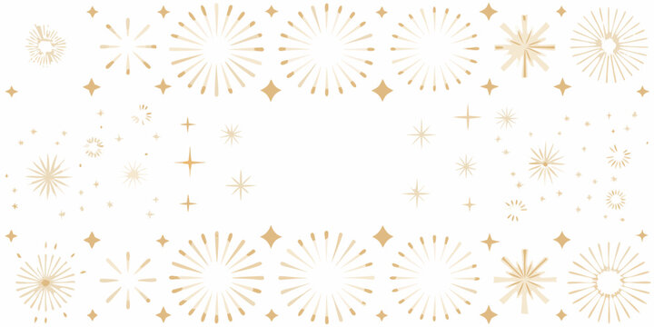 Golden starburst and sparkle pattern on a white background creates a festive ornamental design