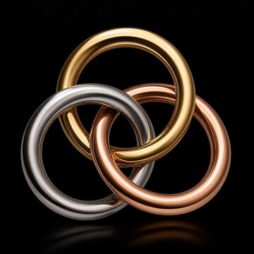 Three interlocking, continuously rotating rings on a dark background, symbolizing perpetual motion.