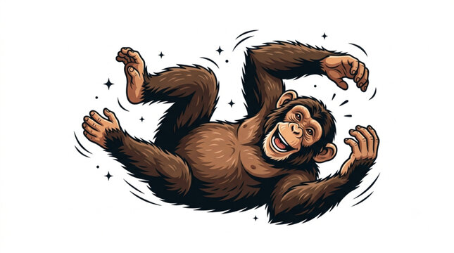 Playful Chimpanzee Floating and Trolling Vector Illustration on White Background