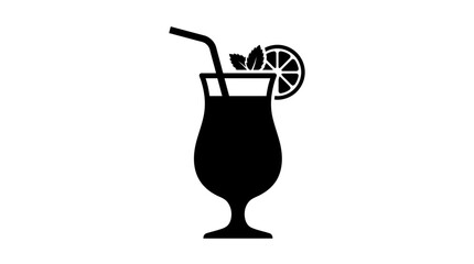 Cocktail glass silhouette featuring a citrus wedge and a straw stands as a refined symbol for menus, beverage branding, and summer refreshment themes in digital design projects. © Berkah