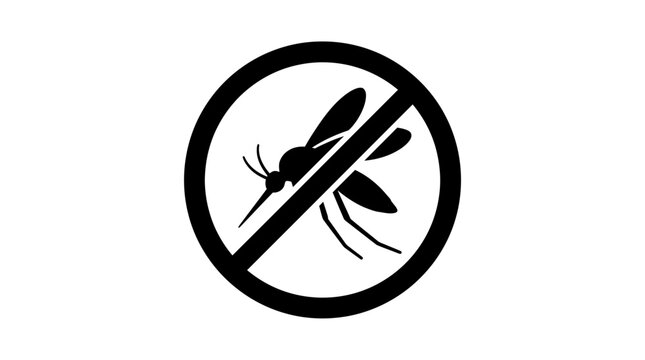 Mosquito symbol serves as a warning sign against insect bites and potential health risks, designed for use in public health awareness campaigns or travel safety literature in tropical regions.