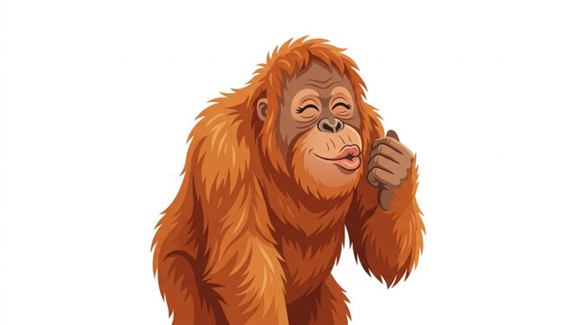 Funny orangutan making a kissing face vector cartoon charac