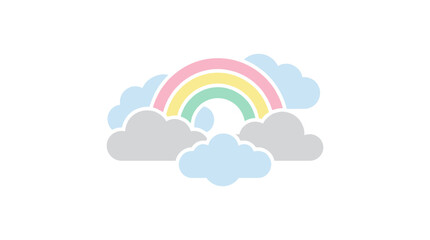 Fototapeta premium Soft Pastel Rainbow Arching Over Fluffy Gray Clouds in a Serene Sky