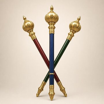 Three ceremonial batons crossed together against a simple background.