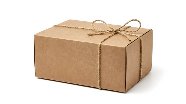 Unopened kraft brown paper gift box with twine string bow