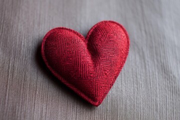 Fototapeta premium Red fabric heart placed on a wooden surface representing love, care, and affection