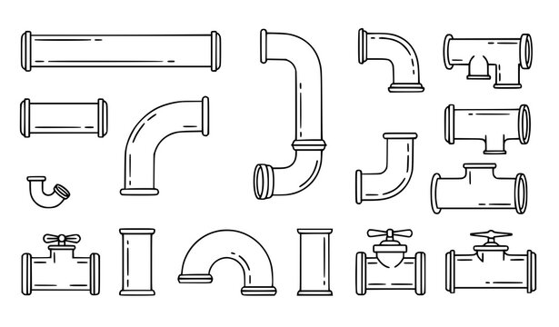 Pipe Line Art Icons Collection Black and White Plumbing Vector Symbols