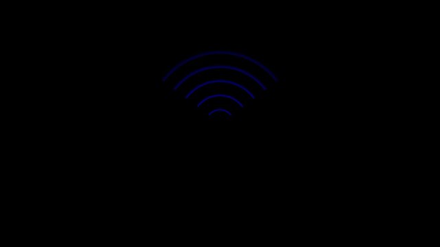 Wifi icon displaying faint blue concentric arcs on a black background represents a weak wireless signal or a disconnected state within a professional digital user interface design for mobile apps.