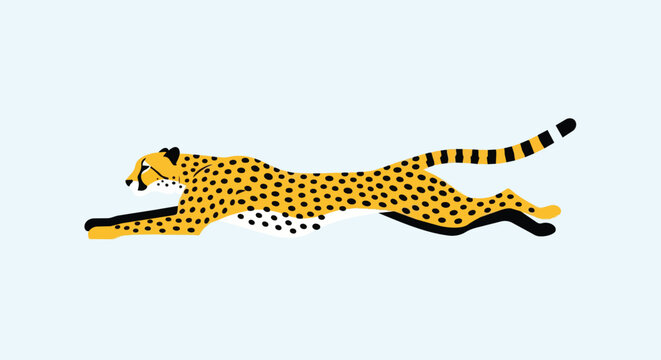 Minimalist Running Cheetah Vector Illustration Hand Drawn Style Fast Spotted Leopard Wild Cat Graphics