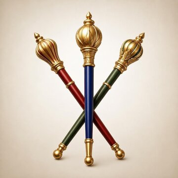 Three ceremonial batons crossed together against a simple background.