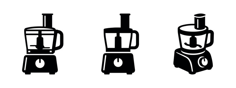 Food Processor Icons Set. Kitchen Appliance Symbol Vector. Chopper, Blender, Mixer Black Silhouette Collection.