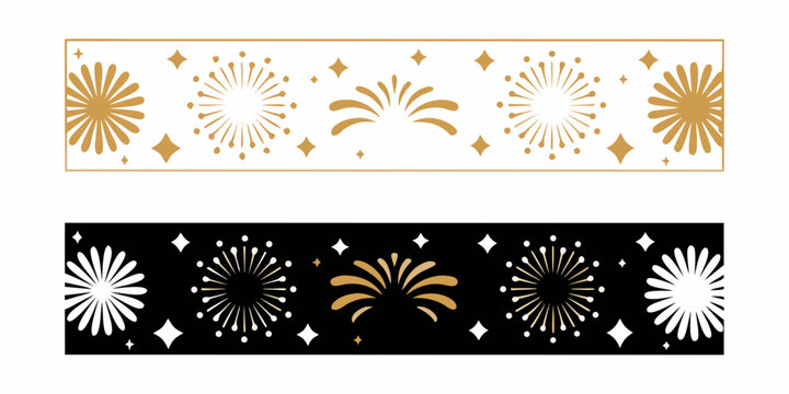 Fireworks pattern with gold and white bursts on contrasting black and white backgrounds firework